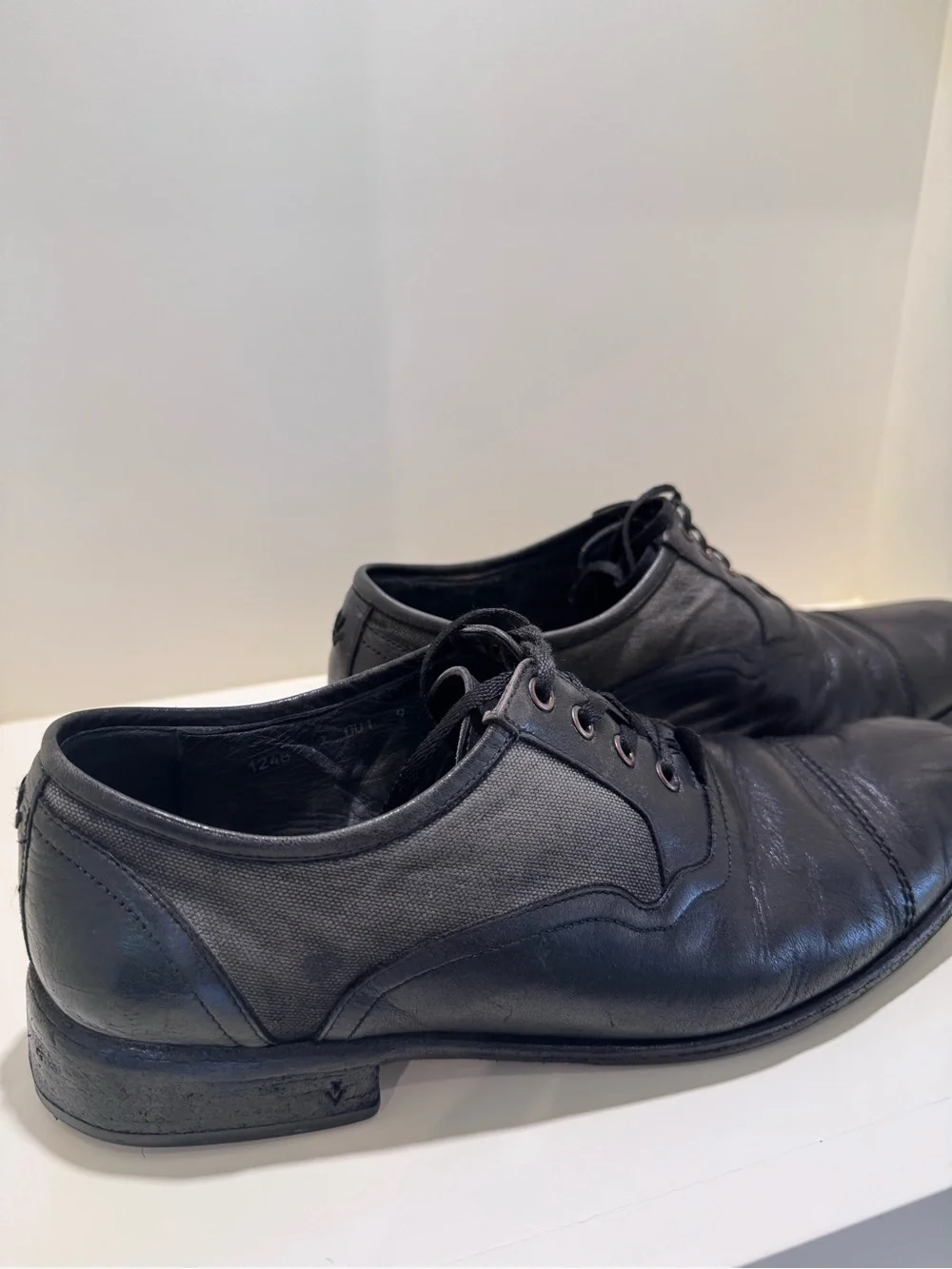 John Varvatos Black Leather Derby Shoes